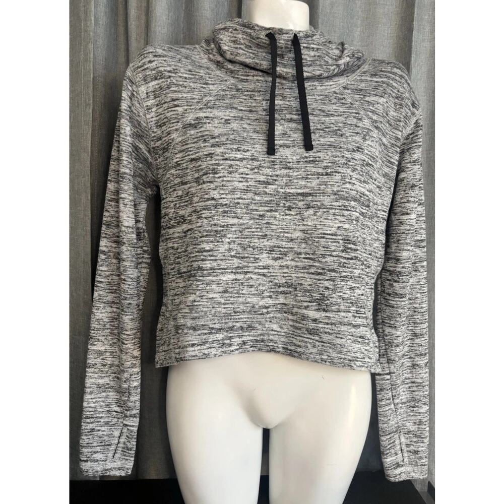 Zella Womens Dance Vibes Hoodie Gray Marled Crop Cowl Neck Activewear Small